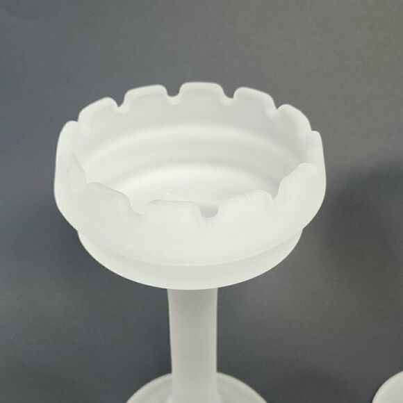 2 Vintage Partylite 7.5" Castle Turret Frosted Satin Glass Candlestick Holders - Picture 6 of 8